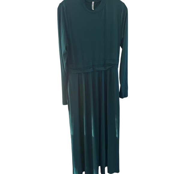 Halara long-sleeve, mock-neck, side-pocket, flare maxi casual dress green L NWT - Picture 10 of 12